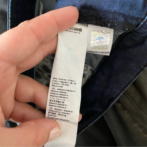 ✨NWT Roberto Cavalli Black Blue Mid Rise Coated Skinny Jeans Women's Size 6 - Picture 10 of 12